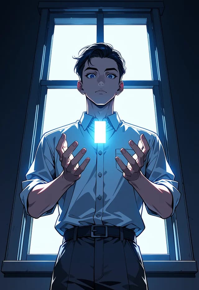 Manhua Generator — Ling Yan holding a glowing light against a window