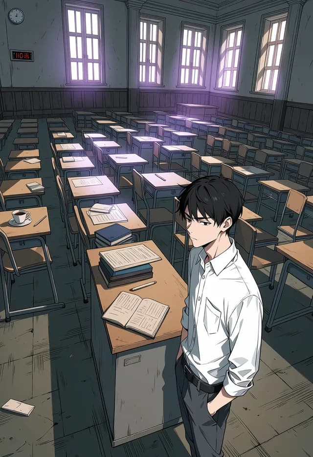 Manhua Generator — Ling Yan standing in an empty lecture hall